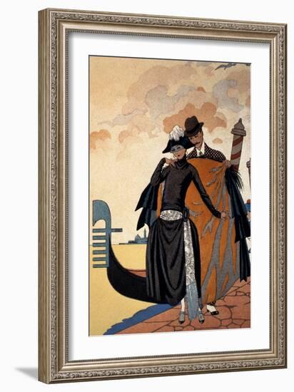 Her and Him, Fashion Illustration, 1921 (Pochoir Print)-Georges Barbier-Framed Giclee Print