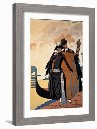 Her and Him, Fashion Illustration, 1921 (Pochoir Print)-Georges Barbier-Framed Giclee Print