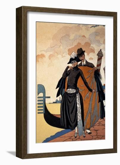 Her and Him, Fashion Illustration, 1921 (Pochoir Print)-Georges Barbier-Framed Giclee Print