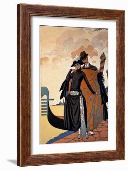 Her and Him, Fashion Illustration, 1921 (Pochoir Print)-Georges Barbier-Framed Giclee Print