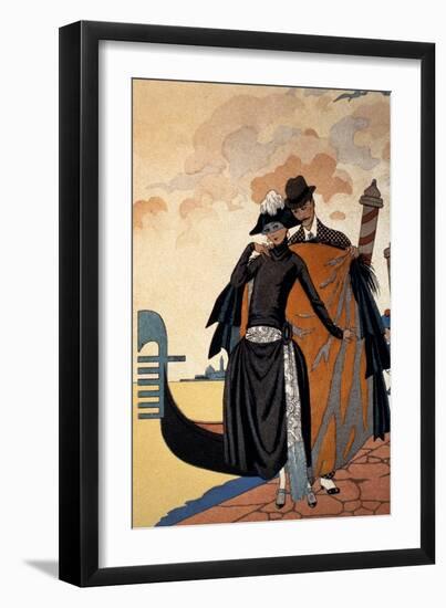 Her and Him, Fashion Illustration, 1921 (Pochoir Print)-Georges Barbier-Framed Giclee Print