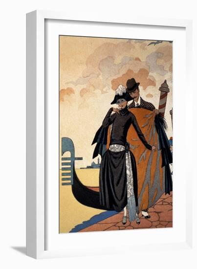 Her and Him, Fashion Illustration, 1921 (Pochoir Print)-Georges Barbier-Framed Giclee Print