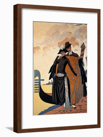 Her and Him, Fashion Illustration, 1921 (Pochoir Print)-Georges Barbier-Framed Giclee Print