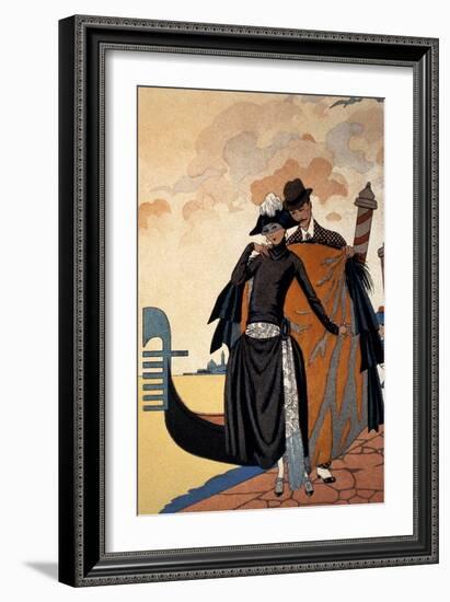 Her and Him, Fashion Illustration, 1921 (Pochoir Print)-Georges Barbier-Framed Giclee Print