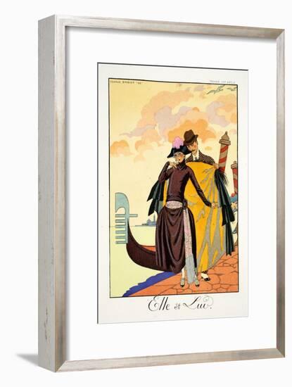 Her and Him, from 'Falbalas and Fanfreluches, Almanach des Modes Présentes,-Georges Barbier-Framed Giclee Print