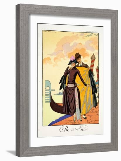 Her and Him, from 'Falbalas and Fanfreluches, Almanach des Modes Présentes,-Georges Barbier-Framed Giclee Print