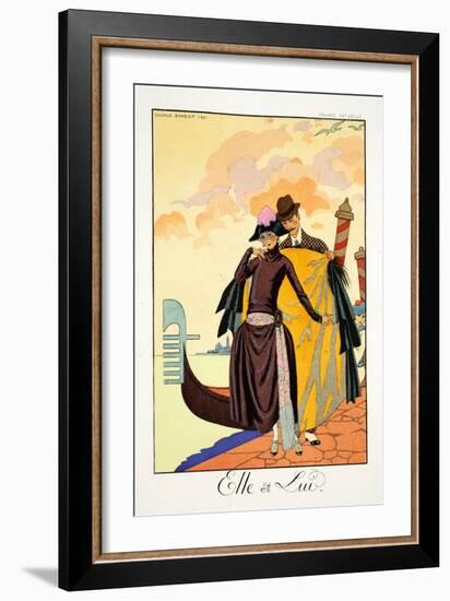 Her and Him, from 'Falbalas and Fanfreluches, Almanach des Modes Présentes,-Georges Barbier-Framed Giclee Print