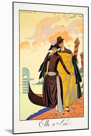 Her and Him, from 'Falbalas and Fanfreluches, Almanach des Modes Présentes,-Georges Barbier-Mounted Giclee Print