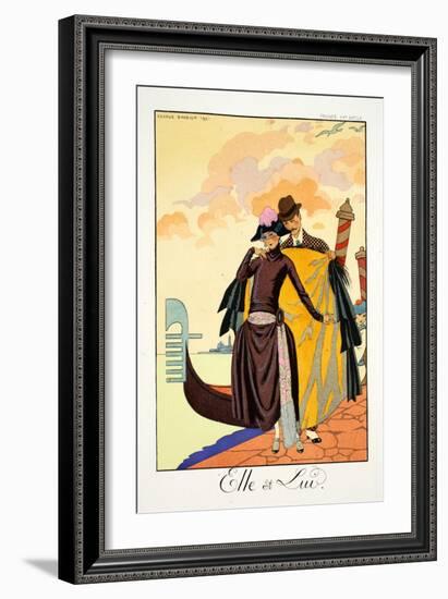 Her and Him, from 'Falbalas and Fanfreluches, Almanach des Modes Présentes,-Georges Barbier-Framed Giclee Print