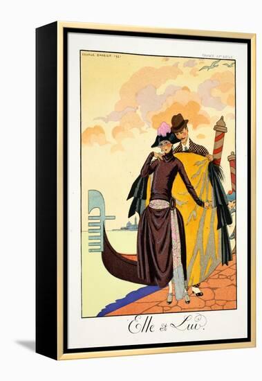 Her and Him, from 'Falbalas and Fanfreluches, Almanach des Modes Présentes,-Georges Barbier-Framed Premier Image Canvas