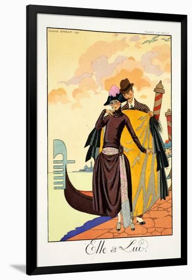 Her and Him, from 'Falbalas and Fanfreluches, Almanach des Modes Présentes,-Georges Barbier-Framed Premium Giclee Print