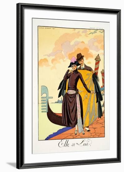 Her and Him, from 'Falbalas and Fanfreluches, Almanach des Modes Présentes,-Georges Barbier-Framed Giclee Print