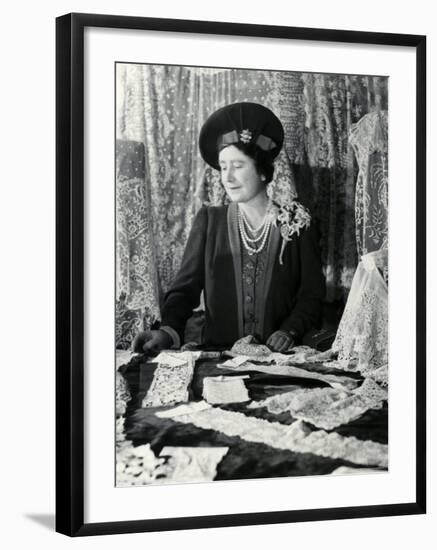 Her Majesty Queen Elizabeth the Queen Mother Looking at Lace-Cecil Beaton-Framed Photographic Print