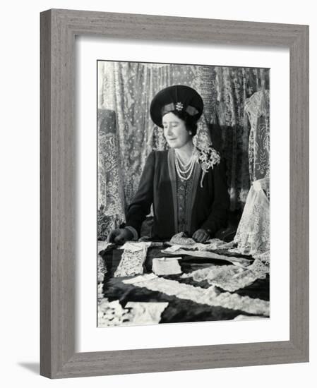 Her Majesty Queen Elizabeth the Queen Mother Looking at Lace-Cecil Beaton-Framed Photographic Print