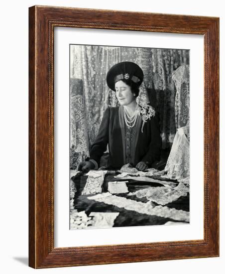 Her Majesty Queen Elizabeth the Queen Mother Looking at Lace-Cecil Beaton-Framed Photographic Print