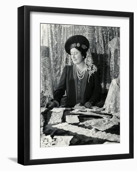 Her Majesty Queen Elizabeth the Queen Mother Looking at Lace-Cecil Beaton-Framed Photographic Print