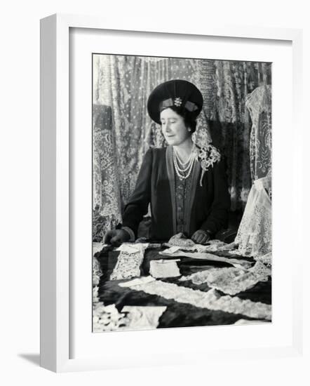 Her Majesty Queen Elizabeth the Queen Mother Looking at Lace-Cecil Beaton-Framed Photographic Print
