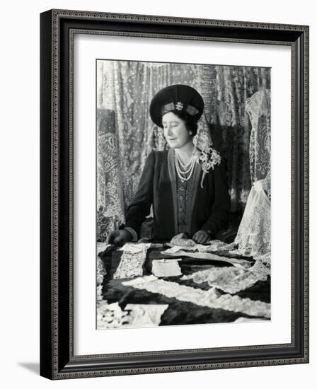 Her Majesty Queen Elizabeth the Queen Mother Looking at Lace-Cecil Beaton-Framed Photographic Print