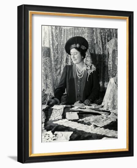 Her Majesty Queen Elizabeth the Queen Mother Looking at Lace-Cecil Beaton-Framed Photographic Print