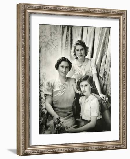 Her Majesty Queen Elizabeth the Queen Mother, Princess Elizabeth and Princess Margaret-Cecil Beaton-Framed Photographic Print