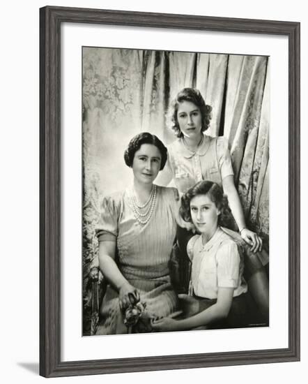 Her Majesty Queen Elizabeth the Queen Mother, Princess Elizabeth and Princess Margaret-Cecil Beaton-Framed Photographic Print