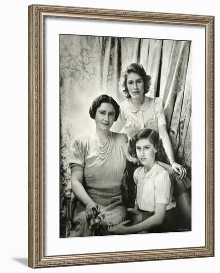 Her Majesty Queen Elizabeth the Queen Mother, Princess Elizabeth and Princess Margaret-Cecil Beaton-Framed Photographic Print