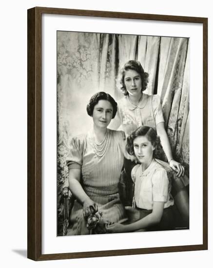 Her Majesty Queen Elizabeth the Queen Mother, Princess Elizabeth and Princess Margaret-Cecil Beaton-Framed Photographic Print