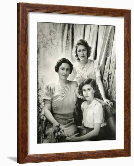 Her Majesty Queen Elizabeth the Queen Mother, Princess Elizabeth and Princess Margaret-Cecil Beaton-Framed Photographic Print