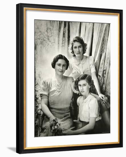 Her Majesty Queen Elizabeth the Queen Mother, Princess Elizabeth and Princess Margaret-Cecil Beaton-Framed Photographic Print