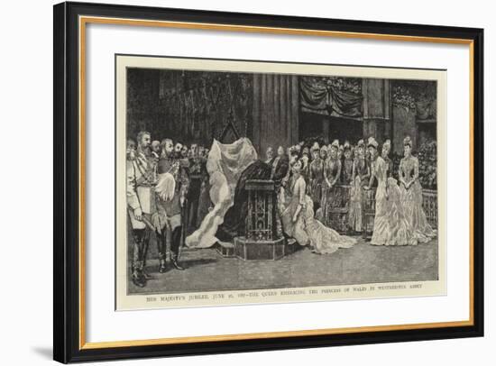 Her Majesty's Jubilee, 21 June 1887, the Queen Embracing the Princess of Wales in Westminster Abbey-null-Framed Giclee Print
