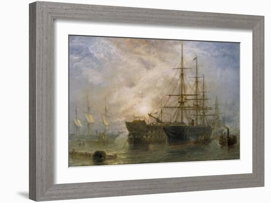 Her Majesty's Troop Ships receiving Stores in Portsmouth Harbour, 1880-Claude T. Stanfield Moore-Framed Giclee Print