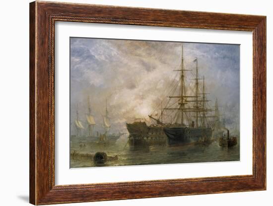 Her Majesty's Troop Ships receiving Stores in Portsmouth Harbour, 1880-Claude T. Stanfield Moore-Framed Giclee Print