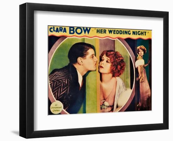 HER WEDDING NIGHT, l-r: Ralph Forbes, Clara Bow on lobbycard, 1930-null-Framed Art Print