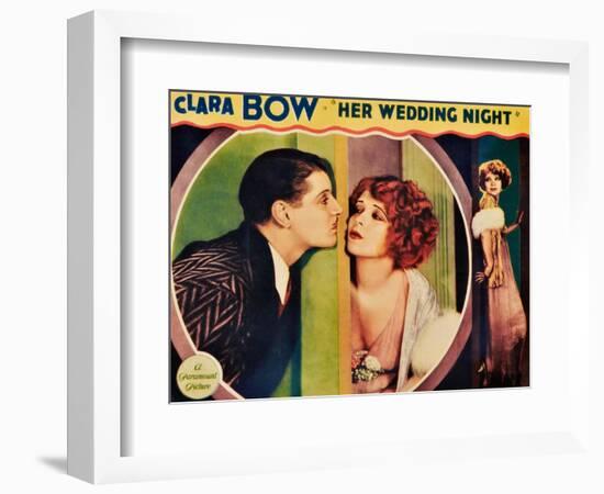 HER WEDDING NIGHT, l-r: Ralph Forbes, Clara Bow on lobbycard, 1930-null-Framed Art Print