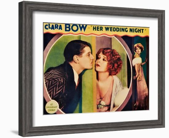 HER WEDDING NIGHT, l-r: Ralph Forbes, Clara Bow on lobbycard, 1930-null-Framed Art Print