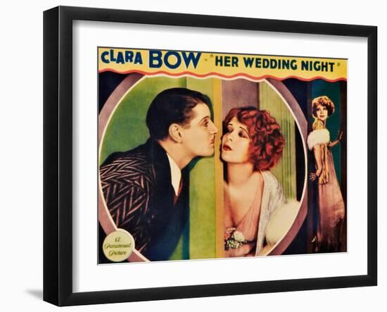 HER WEDDING NIGHT, l-r: Ralph Forbes, Clara Bow on lobbycard, 1930-null-Framed Art Print