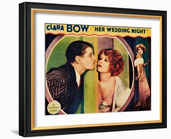HER WEDDING NIGHT, l-r: Ralph Forbes, Clara Bow on lobbycard, 1930-null-Framed Art Print