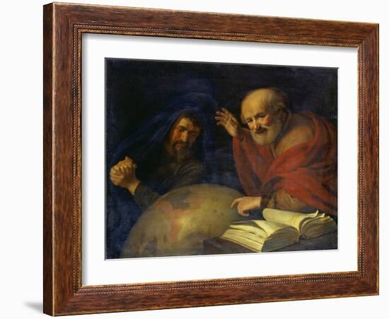 Heraclitus and Democritus with a Globe Depicting South America-Hendrick Bloemaert-Framed Giclee Print