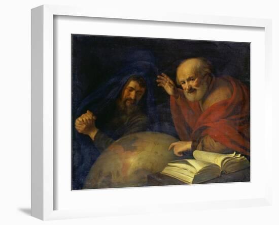 Heraclitus and Democritus with a Globe Depicting South America-Hendrick Bloemaert-Framed Giclee Print