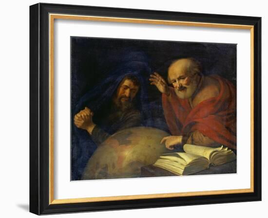 Heraclitus and Democritus with a Globe Depicting South America-Hendrick Bloemaert-Framed Giclee Print