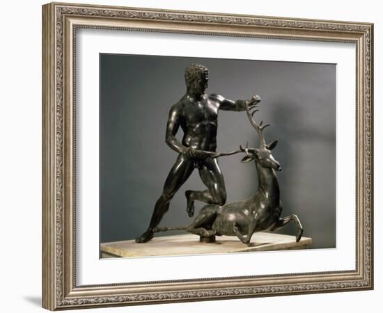 Herakles Wrestling the Hind of Ceryneia, One of his Twelve Labours, Bronze-null-Framed Photographic Print