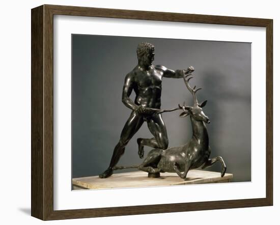 Herakles Wrestling the Hind of Ceryneia, One of his Twelve Labours, Bronze-null-Framed Photographic Print