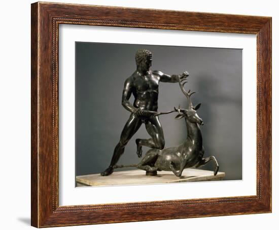 Herakles Wrestling the Hind of Ceryneia, One of his Twelve Labours, Bronze-null-Framed Photographic Print