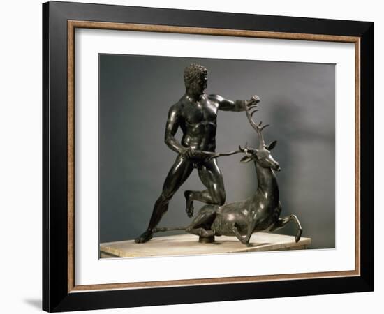 Herakles Wrestling the Hind of Ceryneia, One of his Twelve Labours, Bronze-null-Framed Photographic Print