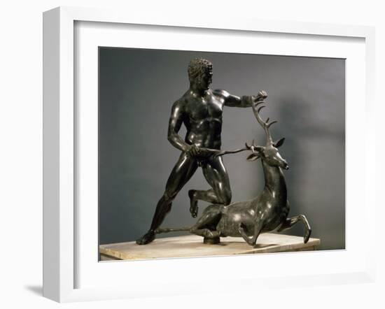 Herakles Wrestling the Hind of Ceryneia, One of his Twelve Labours, Bronze-null-Framed Photographic Print