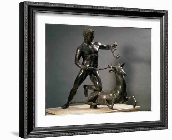Herakles Wrestling the Hind of Ceryneia, One of his Twelve Labours, Bronze-null-Framed Photographic Print