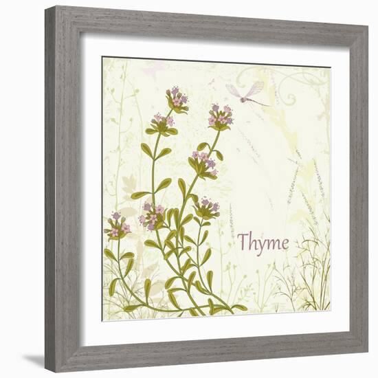 Herb Thyme on Floral Background-Milovelen-Framed Art Print