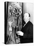 Film Director Alfred Hitchcock, Standing Beside Salvador Dali's Painting "Movies"-Herbert Gehr-Premier Image Canvas