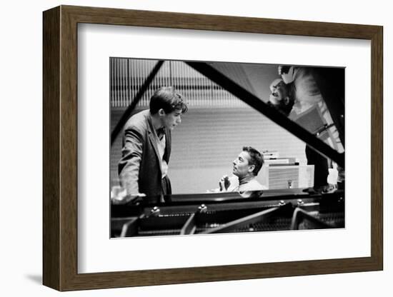 Herbert von Karajan  recording Beethoven's Piano Concert with Berlin Philharmonic and Glenn Gould-Erich Lessing-Framed Photographic Print