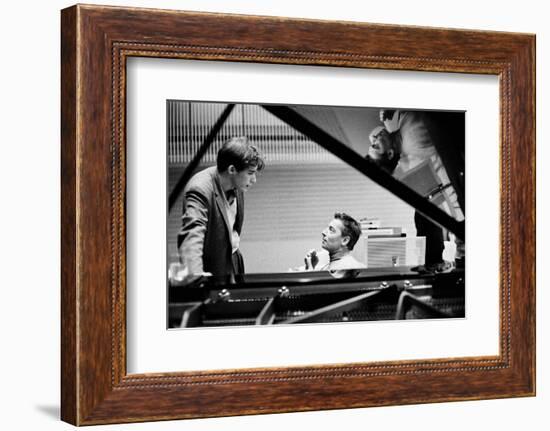 Herbert von Karajan  recording Beethoven's Piano Concert with Berlin Philharmonic and Glenn Gould-Erich Lessing-Framed Photographic Print
